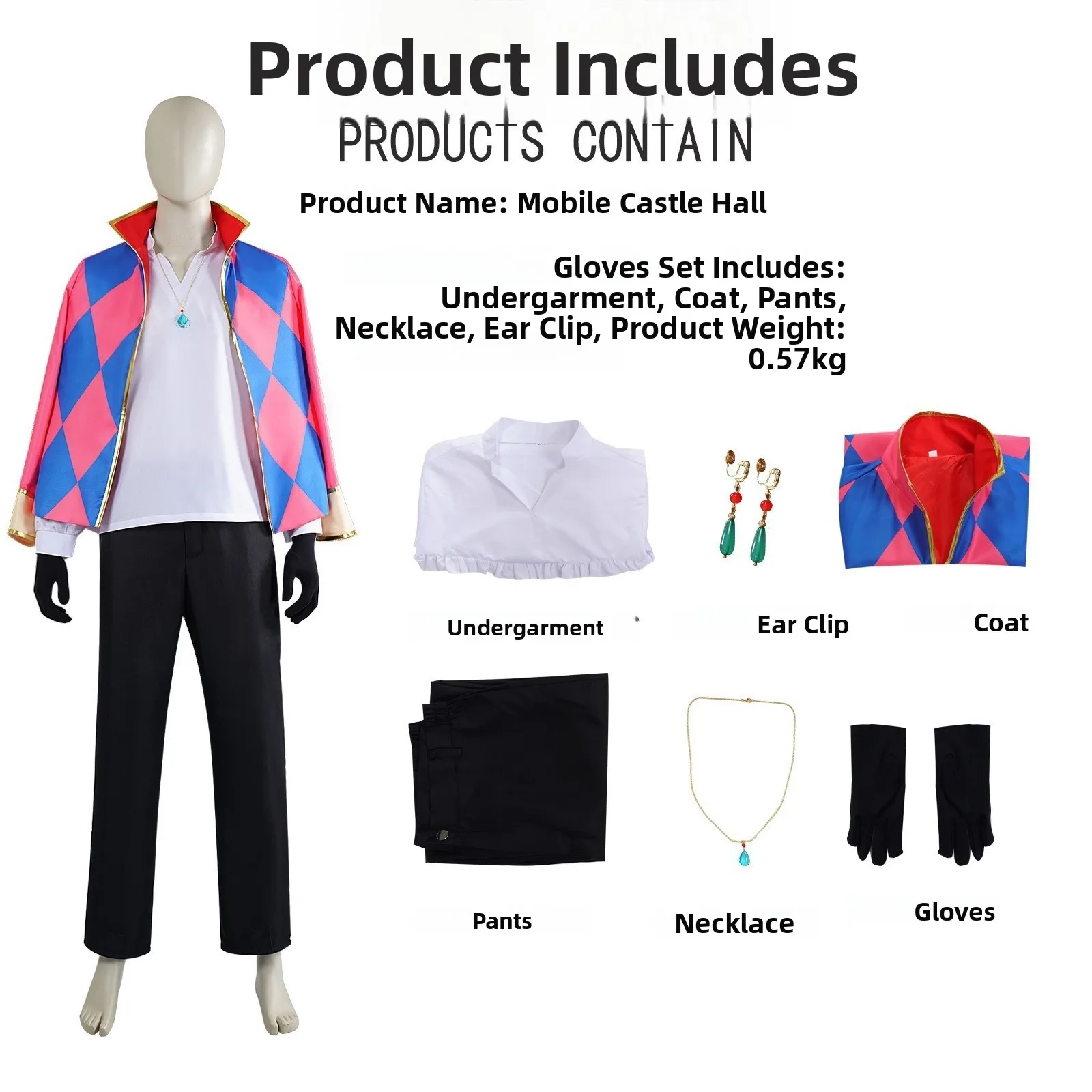 Hören im Lieferumfang enthalten: Cosplay-Kostüm für Damen, Halloween-Performance-Garderobe von Spirited Away Mobile Castle