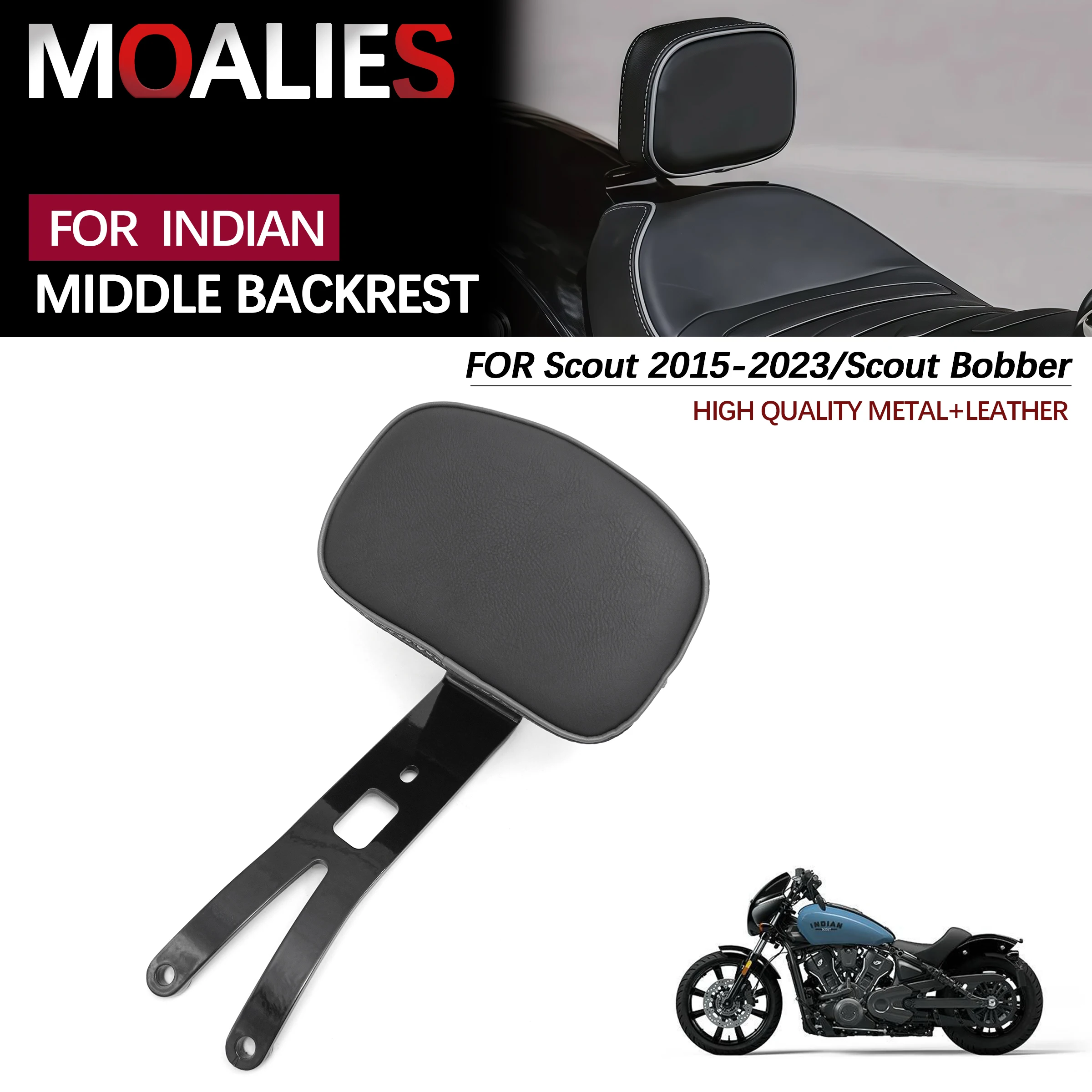 

For Indian Scout Sixty Bobber Classic Super Sport 2025 Motorcycle Backrest Rider Solo Seat Sissy Bar Driver Back Cushion Pad