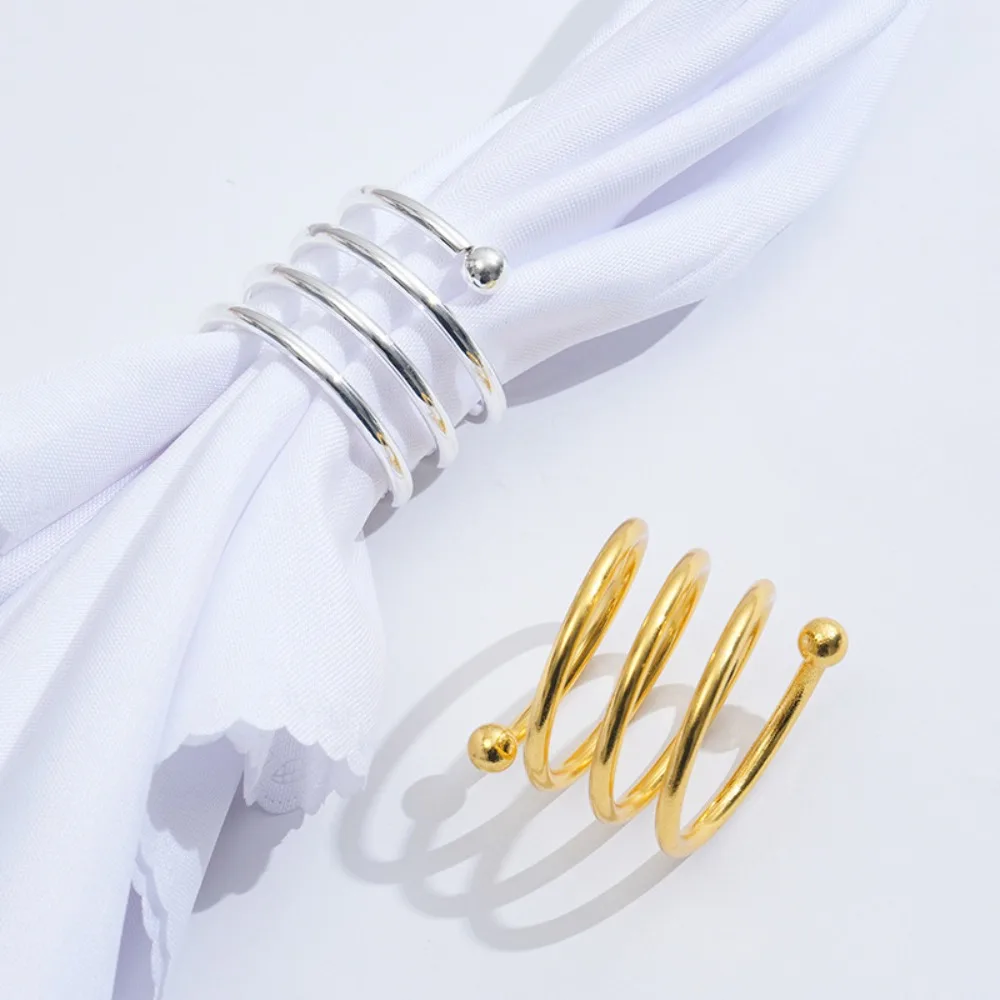 

6pcs Gold/Silver Spring Shape Napkin Ring Reusable Double Beads Christmas Napkin Buckle Metal Table Napkin Holder Thanksgiving