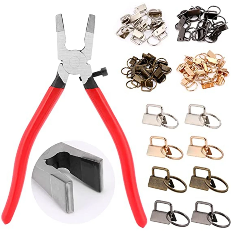 Key Fob Hardware Set,Keychain Hardware Heavy Key Fob Pliers Tool Includes 50Pcs Key Fob Hardware For Wristlet Keychain