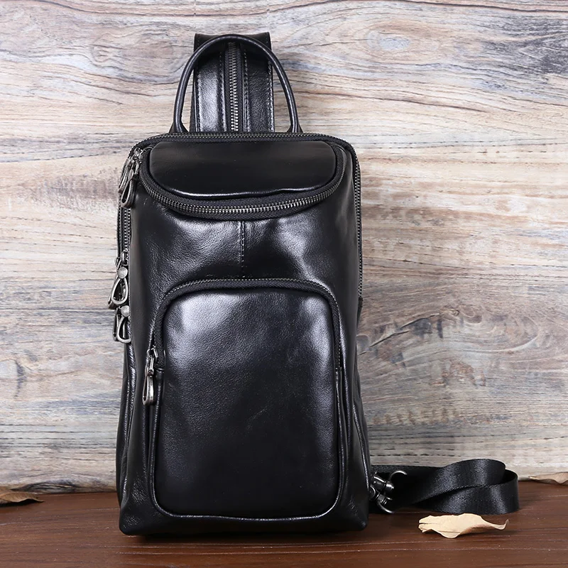 Men's Chest Bag Top Layer Leather Leather Shoulder Bag Casual Crossbody Bag Large Capacity Pack Of Dual-Purpose Trend Backpack