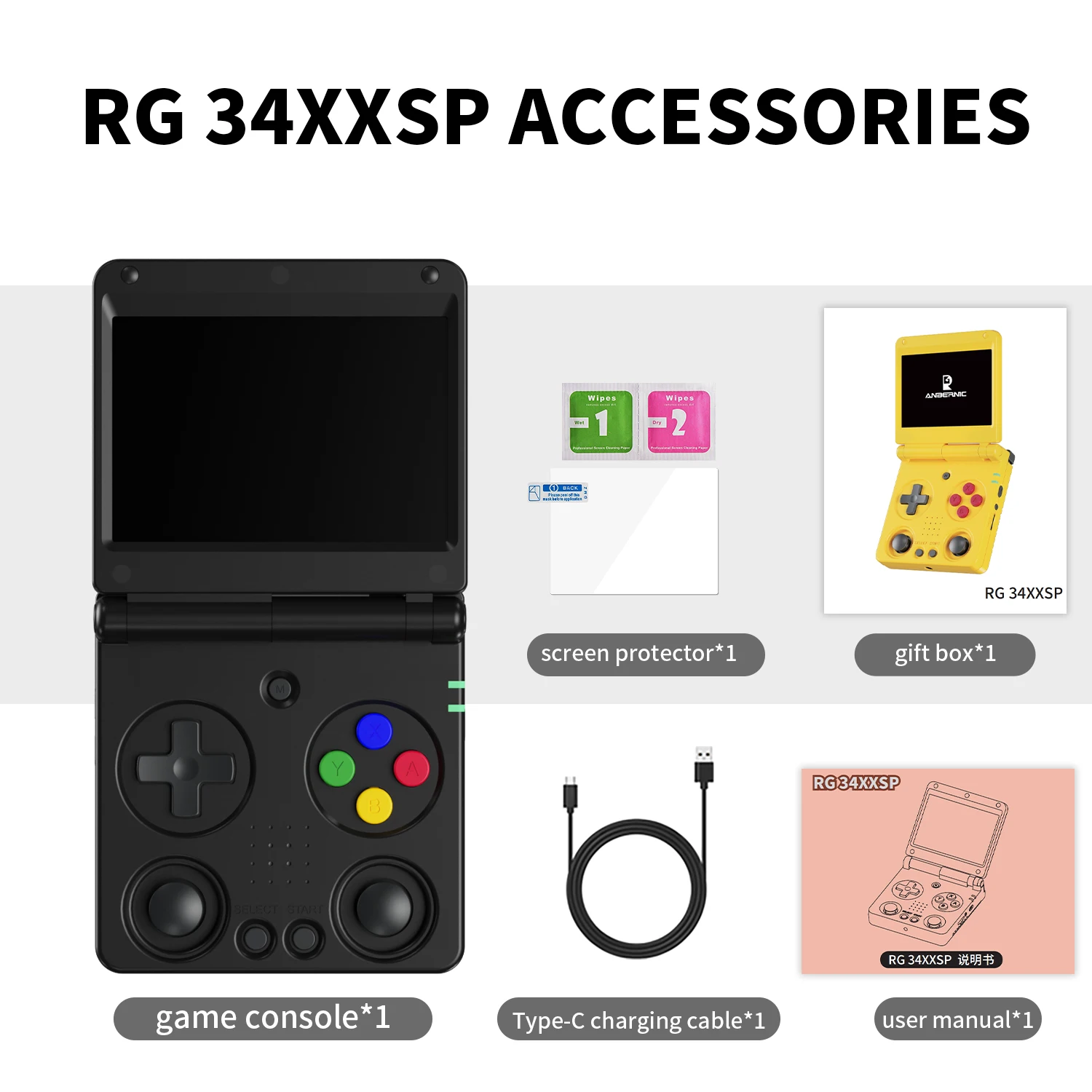 ANBERNIC RG34XXSP Flip Handheld Game Consoles 3.4 Inch IPS Scherm Linux Systeem 3300mAh WIFI Video Game Consoles 256G PSP 300Game