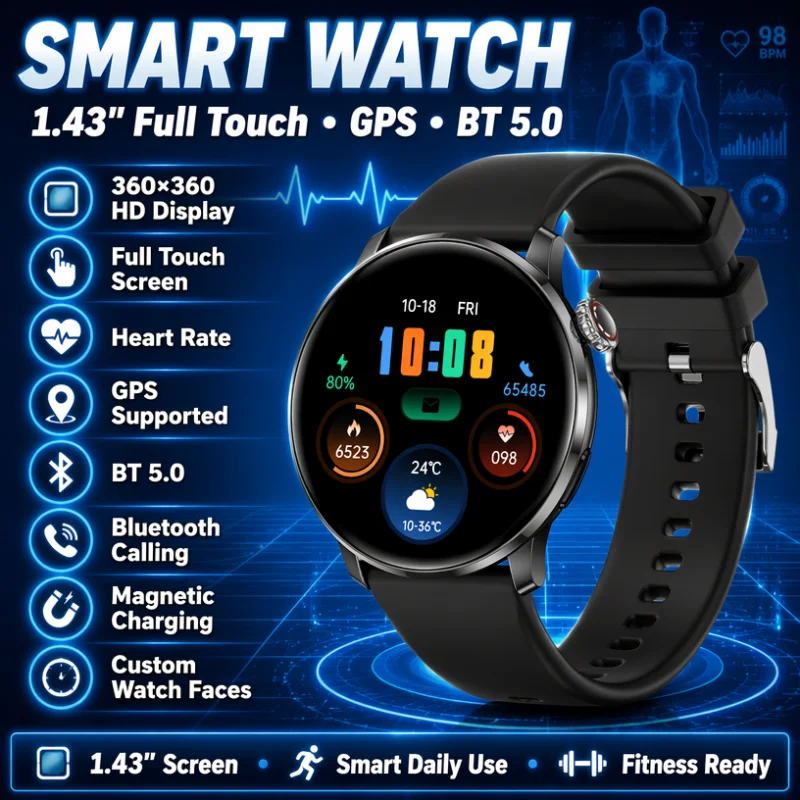 

2026 New 1.43 "HD Screen Outdoor Sports Smart Watch for Women with Heart Rate Sleep BT Call IP67 GPS Sports Track Smartwatches