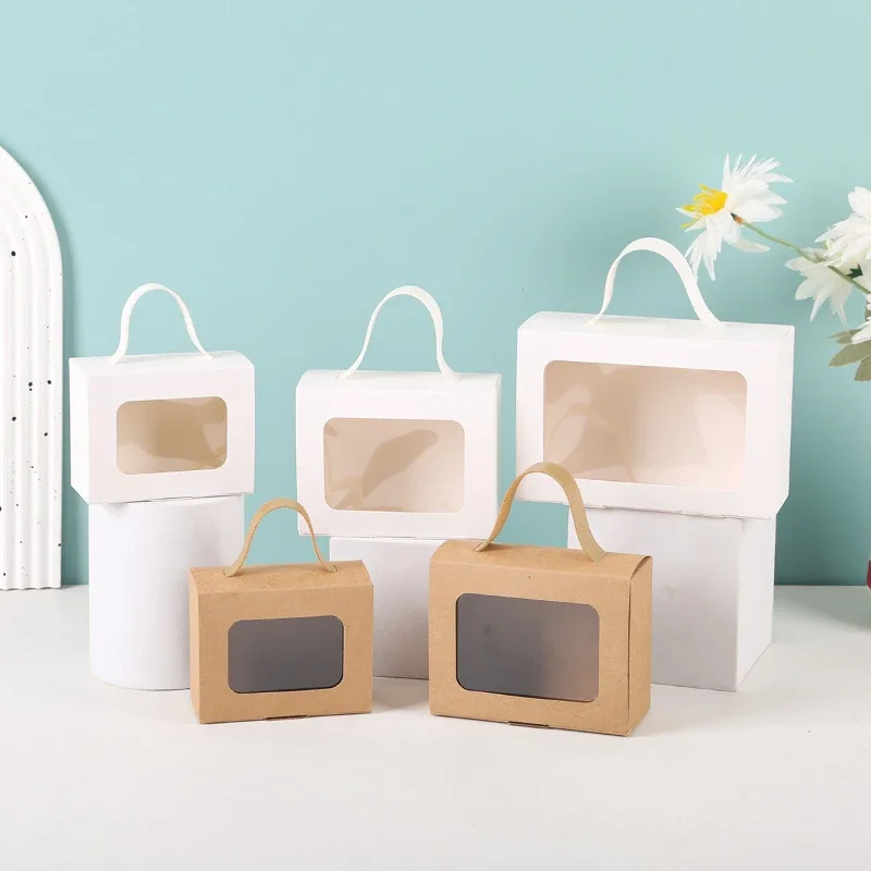 

30/50pcs White Kraft Paper Gift Tote Bag with Window Kids Packaging for Sweets Candy Biscuits Storage Birthday Party Favor