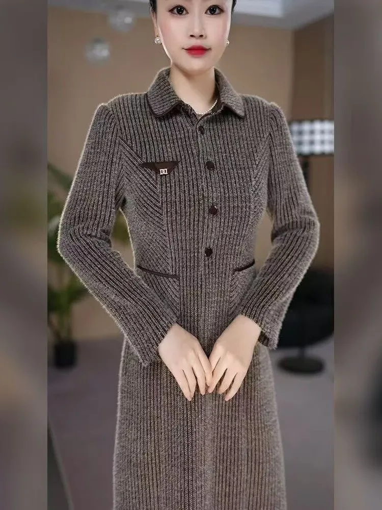 

Ele Collar Long Sve Dr Women's Mid-Length Faionable Classy Sle Velvet Dr Slimming Ele Dr