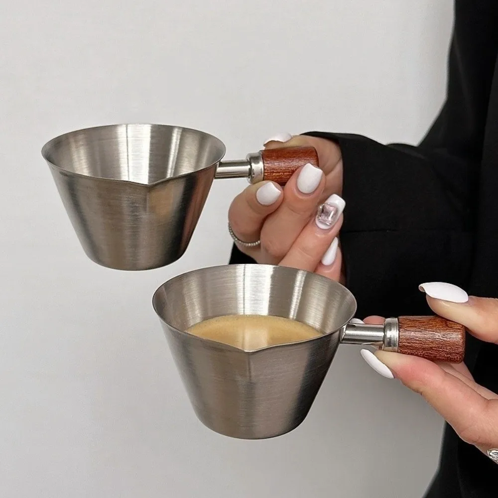 

New 100ML Italian Espresso Measuring Cup Stainless Steel Wooden Handle Liquid Dose Tool with Scale Kitchen Coffee Accessories