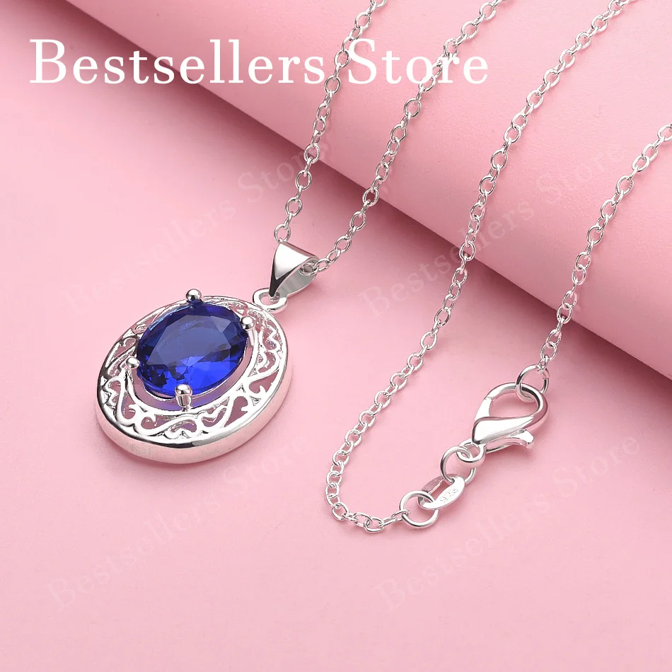 

Изысканное колье-подвеска из стерлингового серебра 925 пробы с синим цирконом, длина 16-30 дюймов, для женской моды, свадебные аксессуары, ювелирные изделия