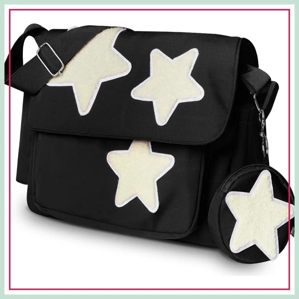 

Y2K Messenger Bag for Women, Lightweight Spacious Stars Tote Purse with Cute Coin Purse, Crossbody Shoulder Bag
