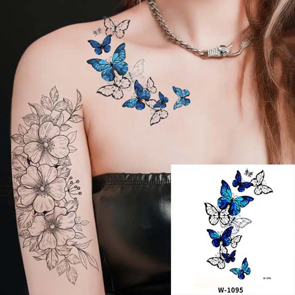 Autocollants de tatouage temporaire imperméables, outil de beauté, pied, bras, papillon, méduse, fleur, faux