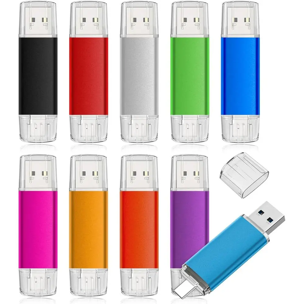 

32GB USB C Dual-Use Thumb Drive, Portable Type-C Memory Stick for Android, Computers, Tablets, and PC - 10 Pack