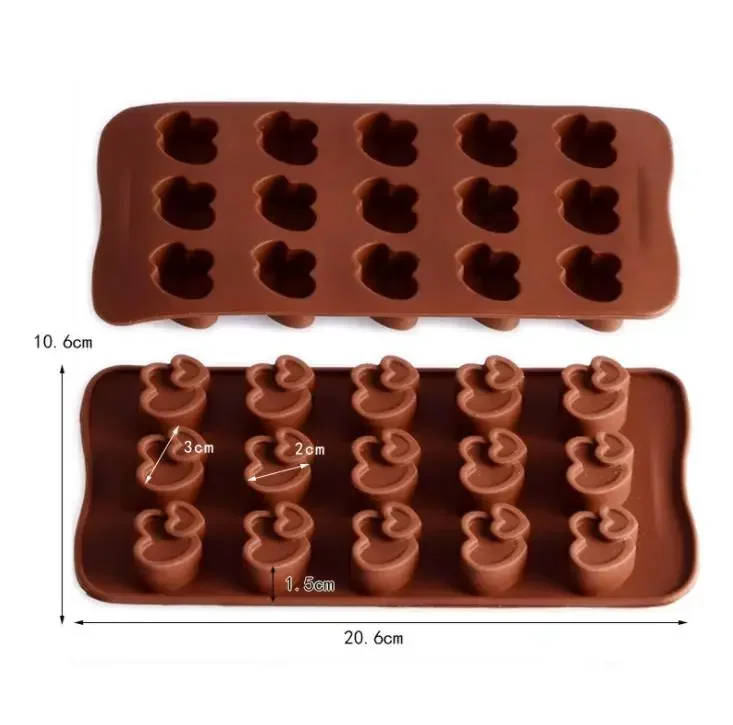 15 Cavity Double Heart Silicone Jelly Moulds Fifteen Holes Ice Cube Tray Heat Resistance Baking Kitchen Chocolate Molds SN1678