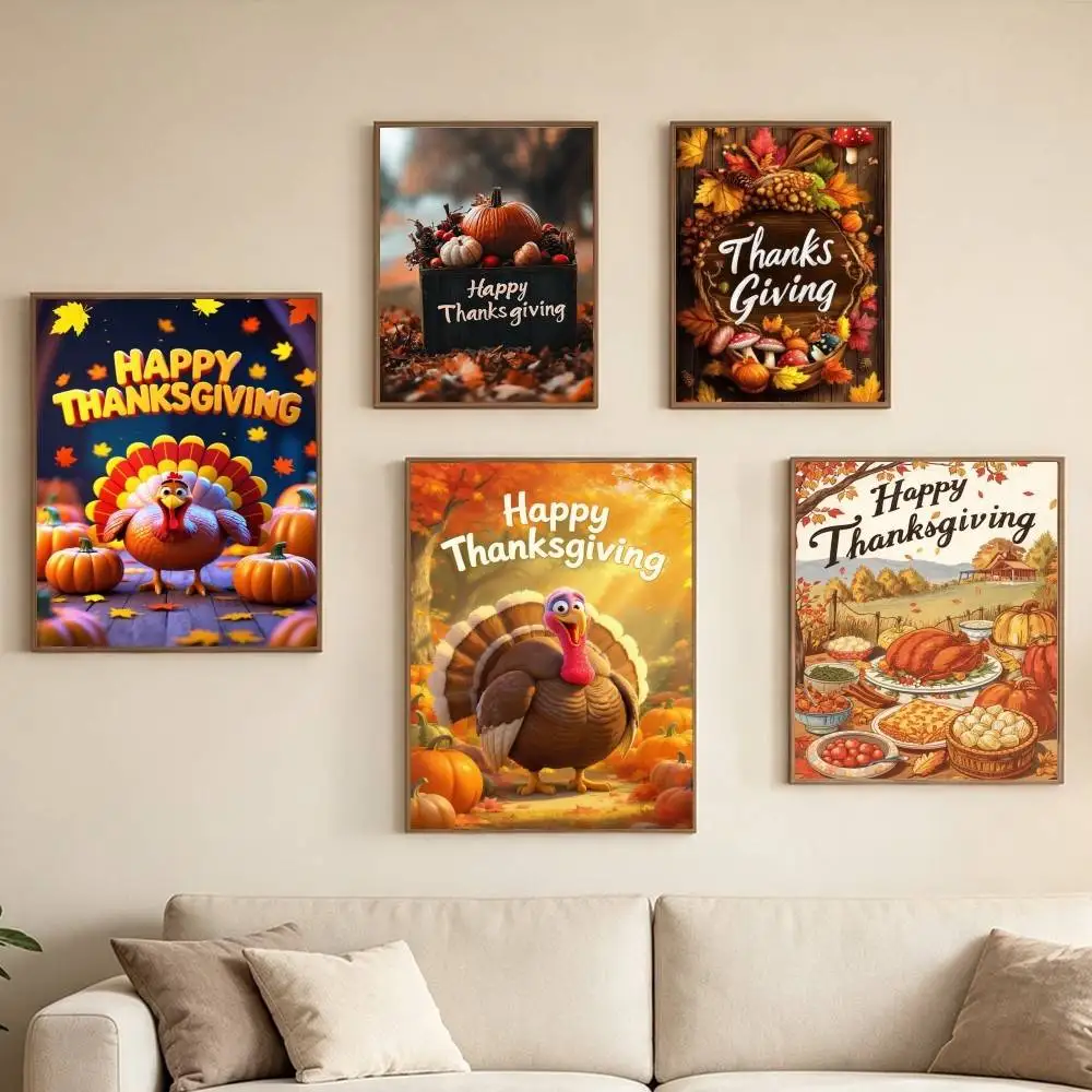 Thanksgiving Day Roast T-Turkey Poster Waterproof Wall Art Sticker For Bar Living Room Vintage Decor High Quality Print Gift