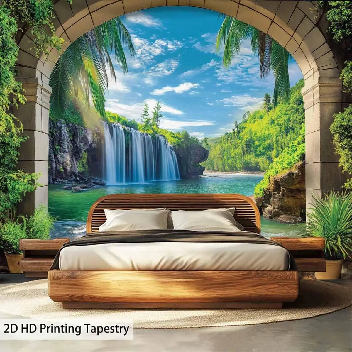 Nature Waterfall Tapestry Mountain River Tropical Scenic View From Window Summer Tropical Scenery Wall Hanging Bedroom Living