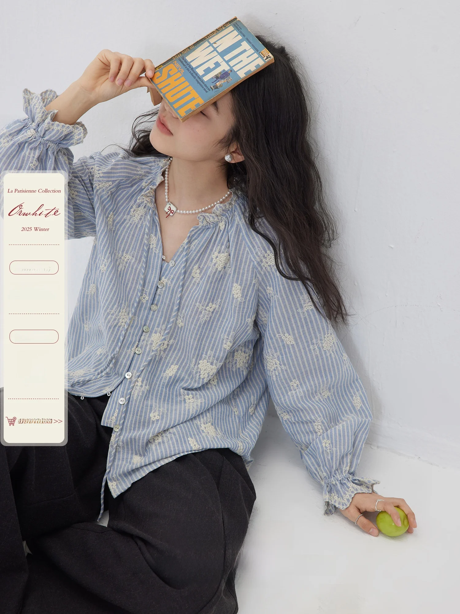 

ORWhite Lace irt Women's Spring Belted Patchwork Embroidery Commute Long Sve Base irt V-ne French Sle Loose Fit