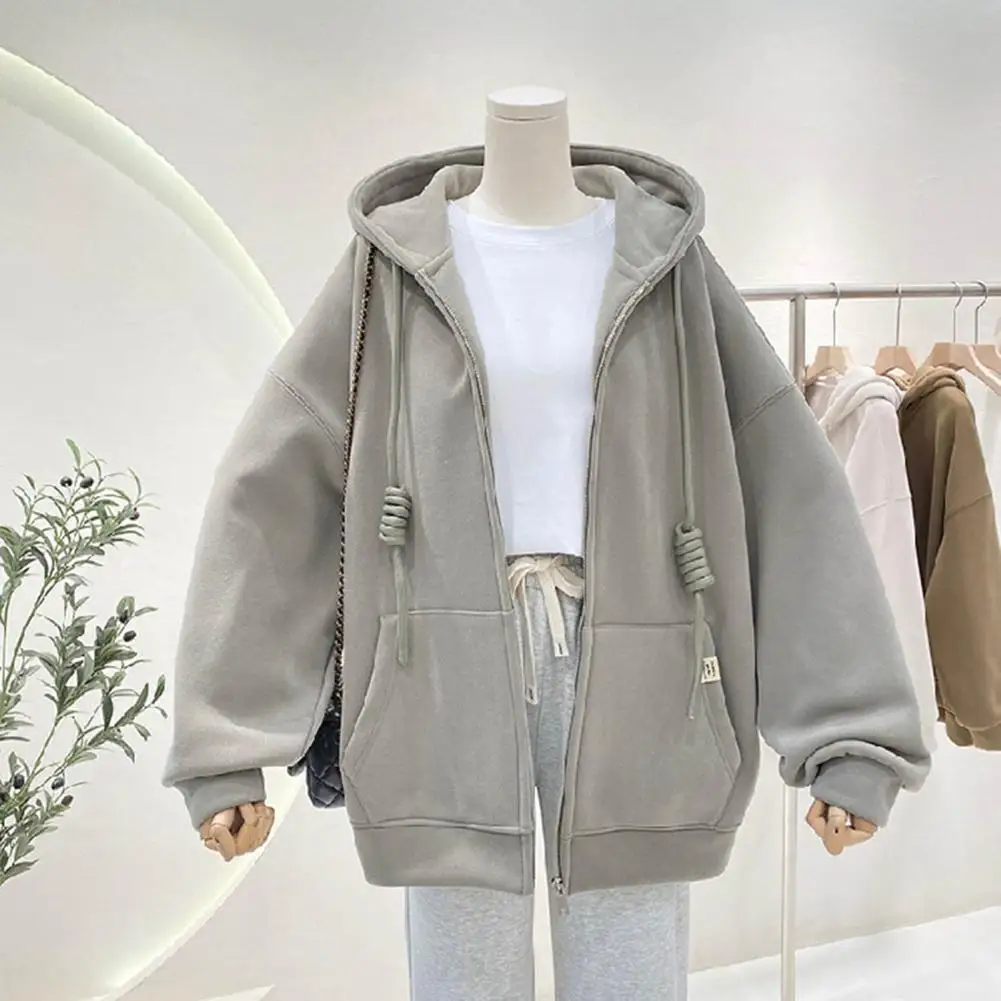 Comfortable Women Jacket Solid Color Women Outerwear Stylish Oversized Women\'s Hooded Jacket Warm Thick Casual for Autumn/winter