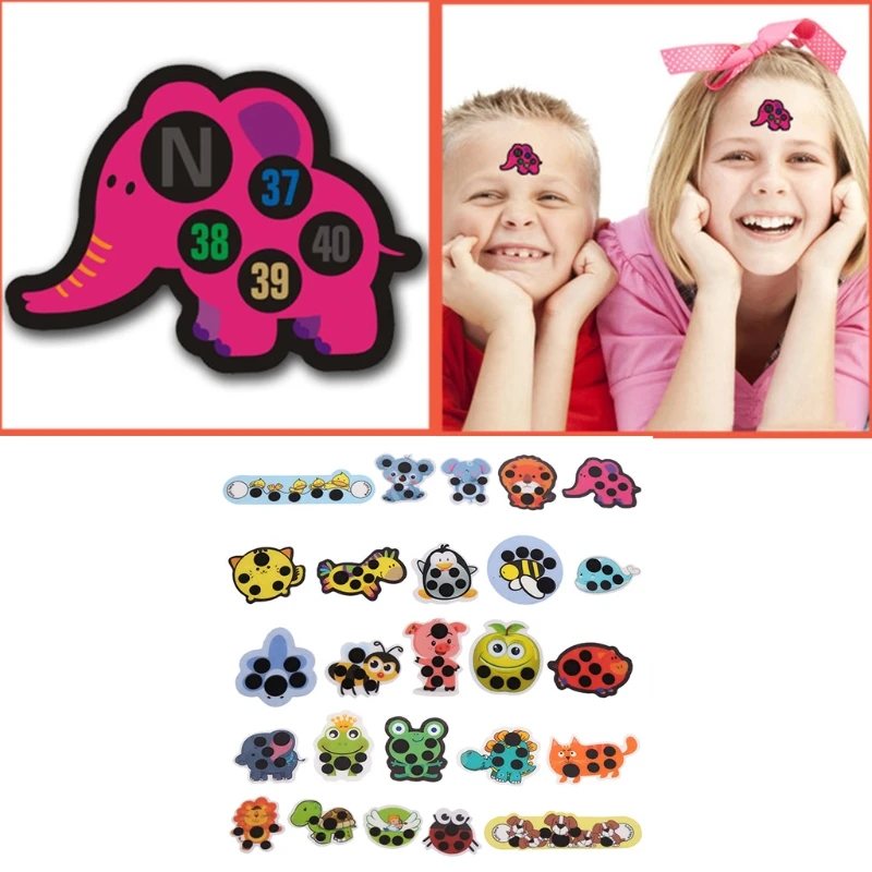 5Pcs Handige Plastic Kleur Veranderende Body Temperatuur Sticker Voorhoofd Temperatuur Meten Sticker Voor Kinderen