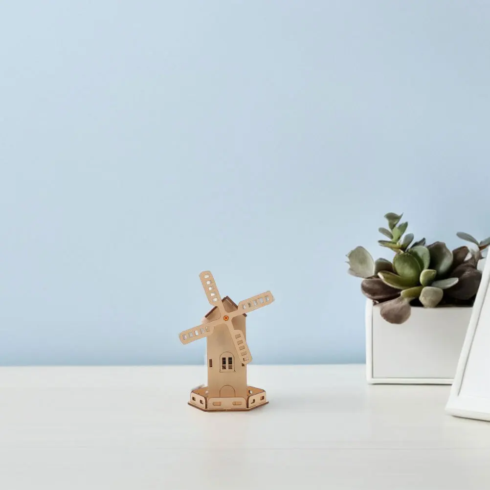 3개 세트 태양광 발전 풍차 STEM 교육 과학 공예 키트 DIY 목조 주택 건설 과학 실험