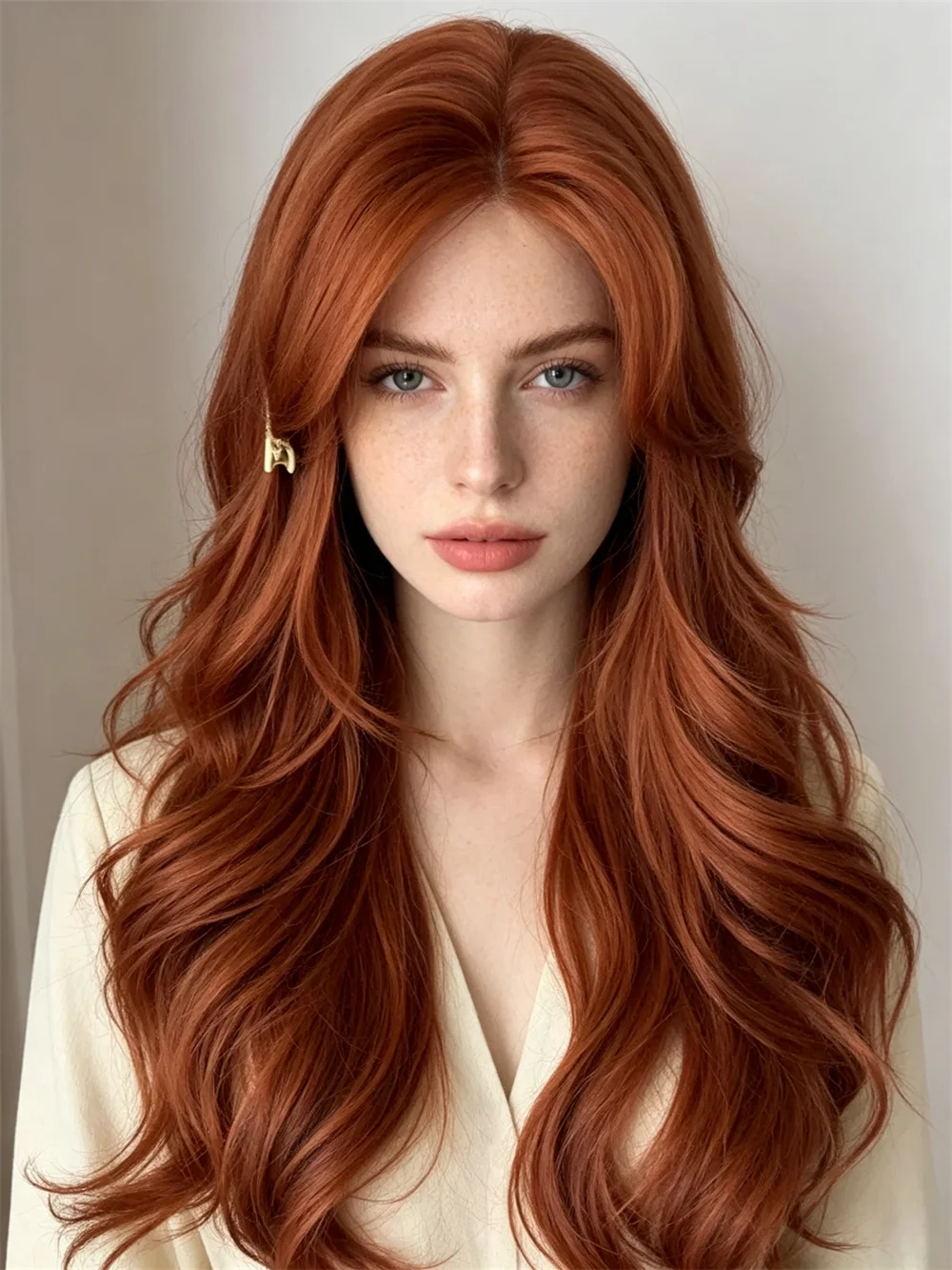 Orange Forehead Lace Lange gewellte synthetische Perücke, Lolita, lange, gerade, atmungsaktive Damenperücke aus Chemiefaser