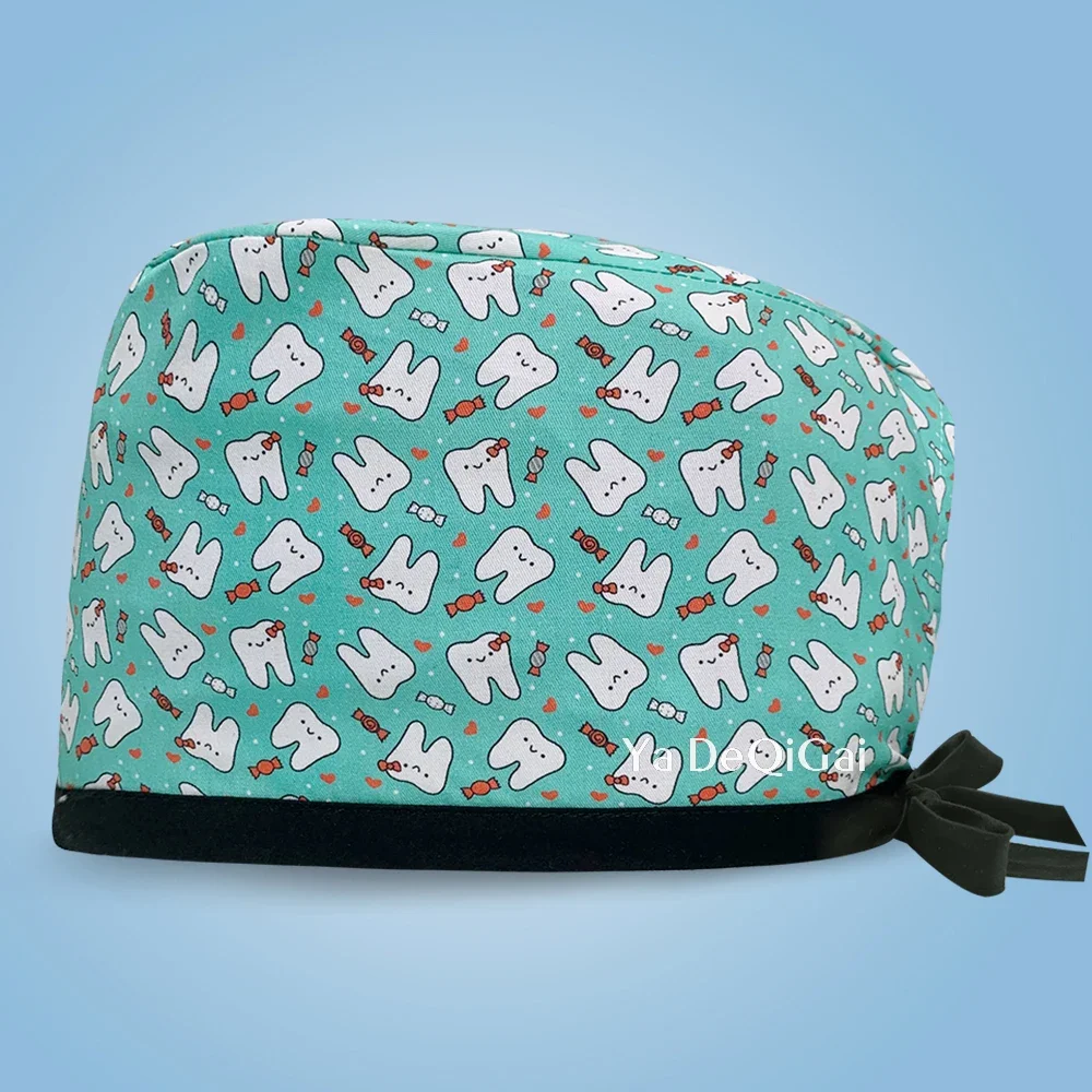 Bonnet de gIslande imprimé dessin animé pour dames, 100% coton, fleur, dentiste, clinique pour animaux de compagnie, infirmière de laboratoire, accessoires de beauté importants