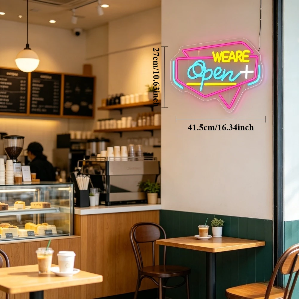 We Are Open Neon Sign USB Dimmable LED Wall Light for Bar Gym Club Cafe Flower Shop Boutique Creative Studio Shop Front Decor