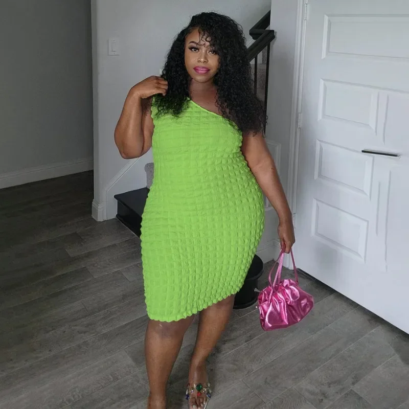 

GUWU Женская одежда больших размеров, летнее платье, однотонное платье без рукавов с высокой талией на одно плечо, уличная одежда для ночного клуба, мини-платья