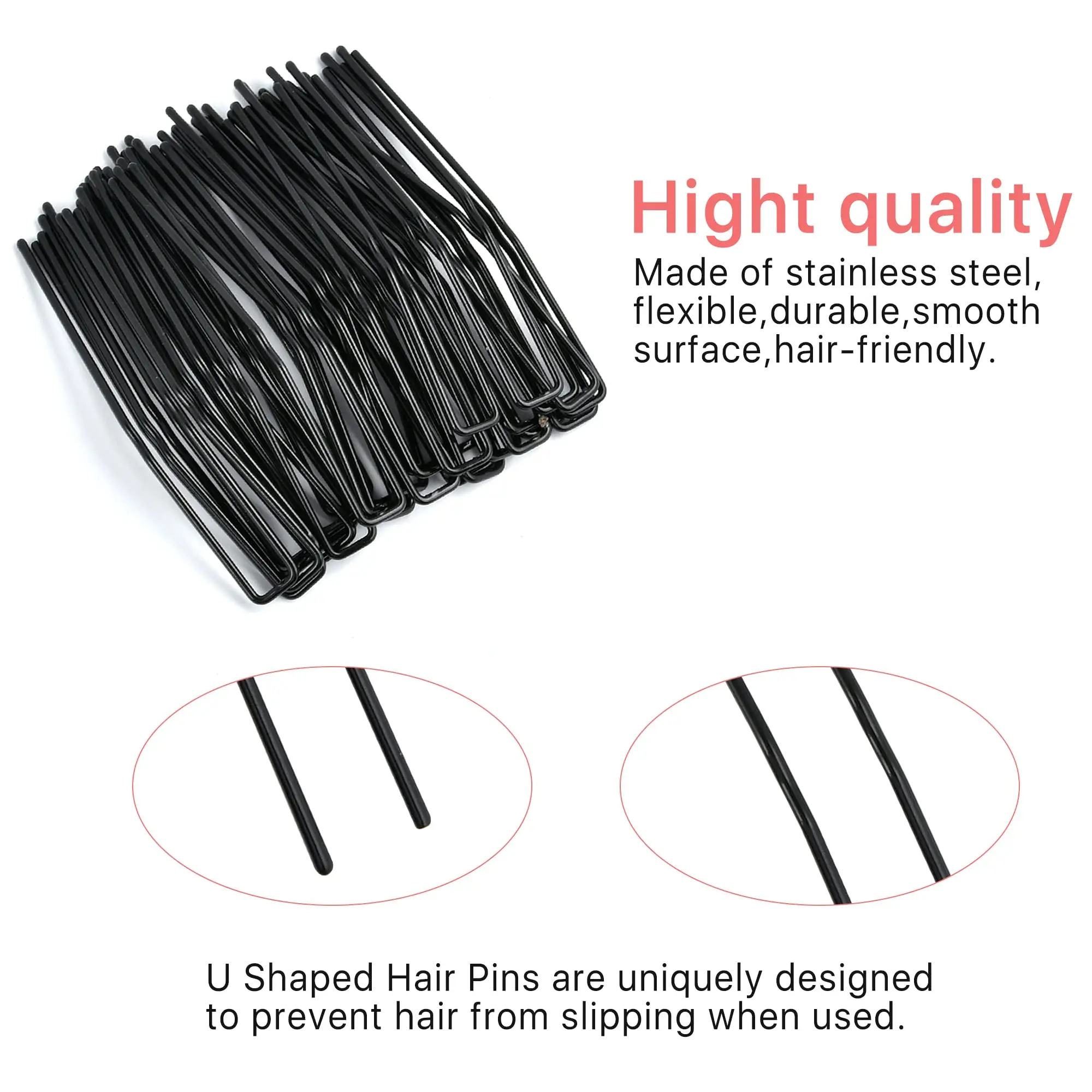 12Pcs U Shaped Hair Pins Ballet Bobby Pins Hair Styling Pins Curved Curly Bun Clips Hairpin Crimped Design with Ball Tips Black