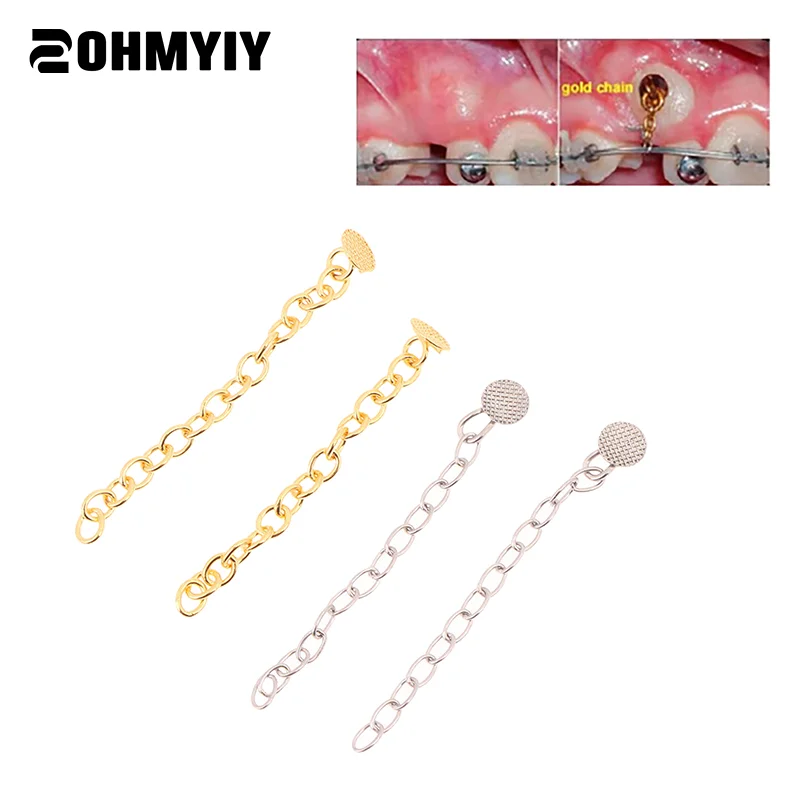 

2Pcs Dental Orthodontic Lingual Traction Button Chain Retangular Round Base Dentistry Archwire Acessorios Silver Gold Appliance