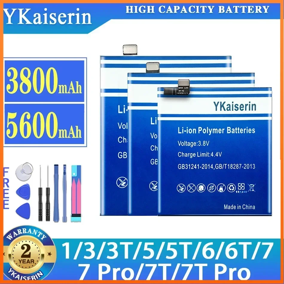 YKaiserin Battery For OnePlus 1+ 1/3/3T/5/5T/6/6T/7/7T/7TPro For OnePlus1 OnePlus3 New Bateria Warranty One Year