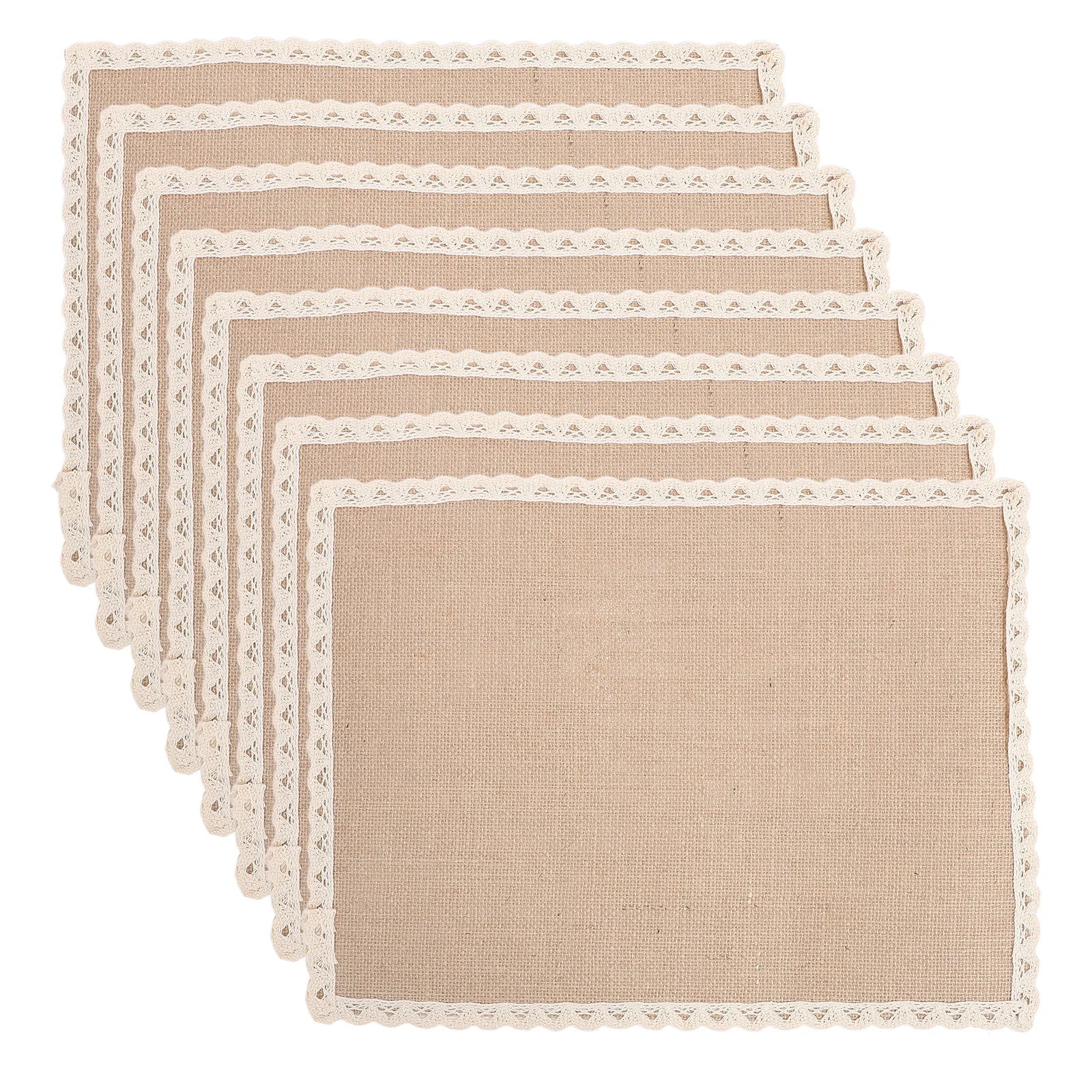 

8pcs Jute Placemats 30X40Cm Rectangular Burlap Table Mats Macrame Lace Edge Natural Fabric Dining Coffee Bar Decorative Set For