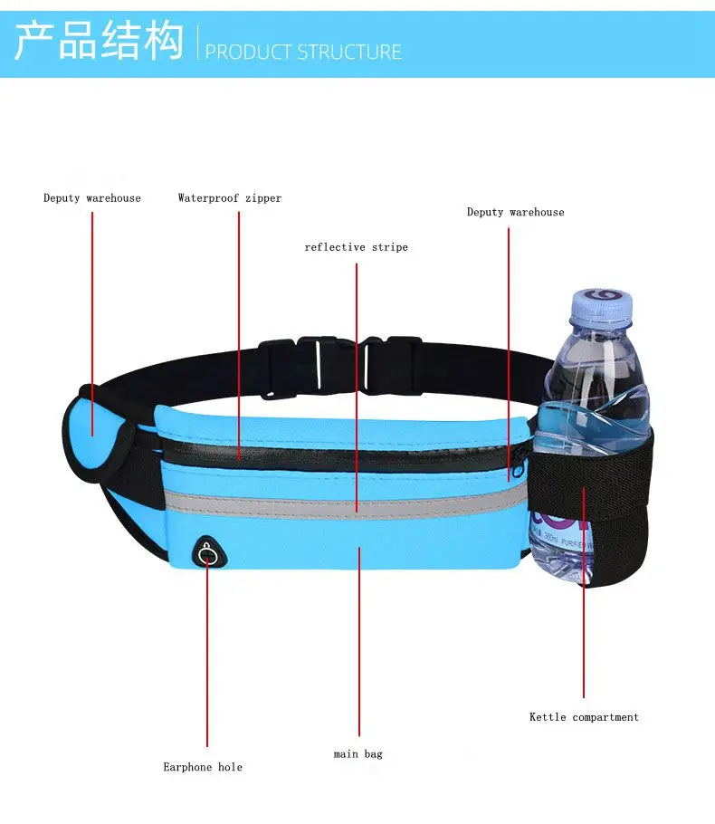 Outdoor Running Waist Bag Waterproof Invisible Water Bottle Waist Bag Men's and Women's Multi functional Fitness Sports Phone Wa