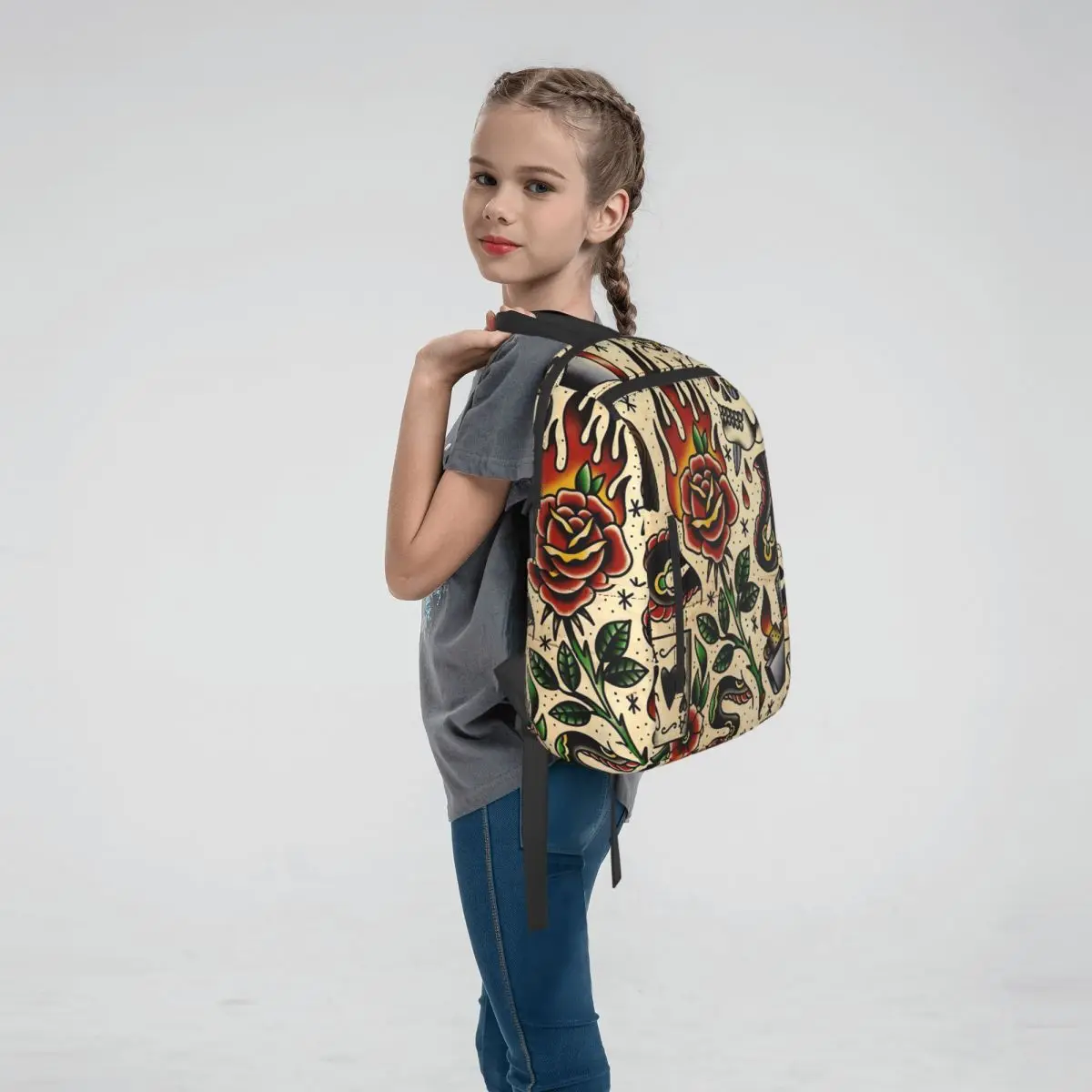 American Traditional Flash Pattern TattooBackpack Daypack Boys Girls BookBag School Bag Shoulder Bags for Men Women