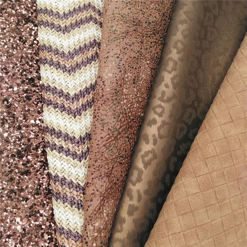 Brown Chunky Glitter Leather Sheet Weave Embossed Faux Leather Leopard Faux Leather Lien Fabric DIY Craft Sheets Mini Rolls W438