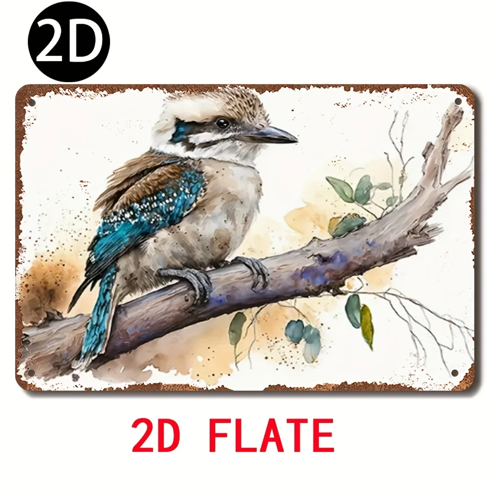 2D Flat, Vintage Kookaburra Bird Metal Tin Sign Wall Art - Rustic Australian Wildlife Decor, 8