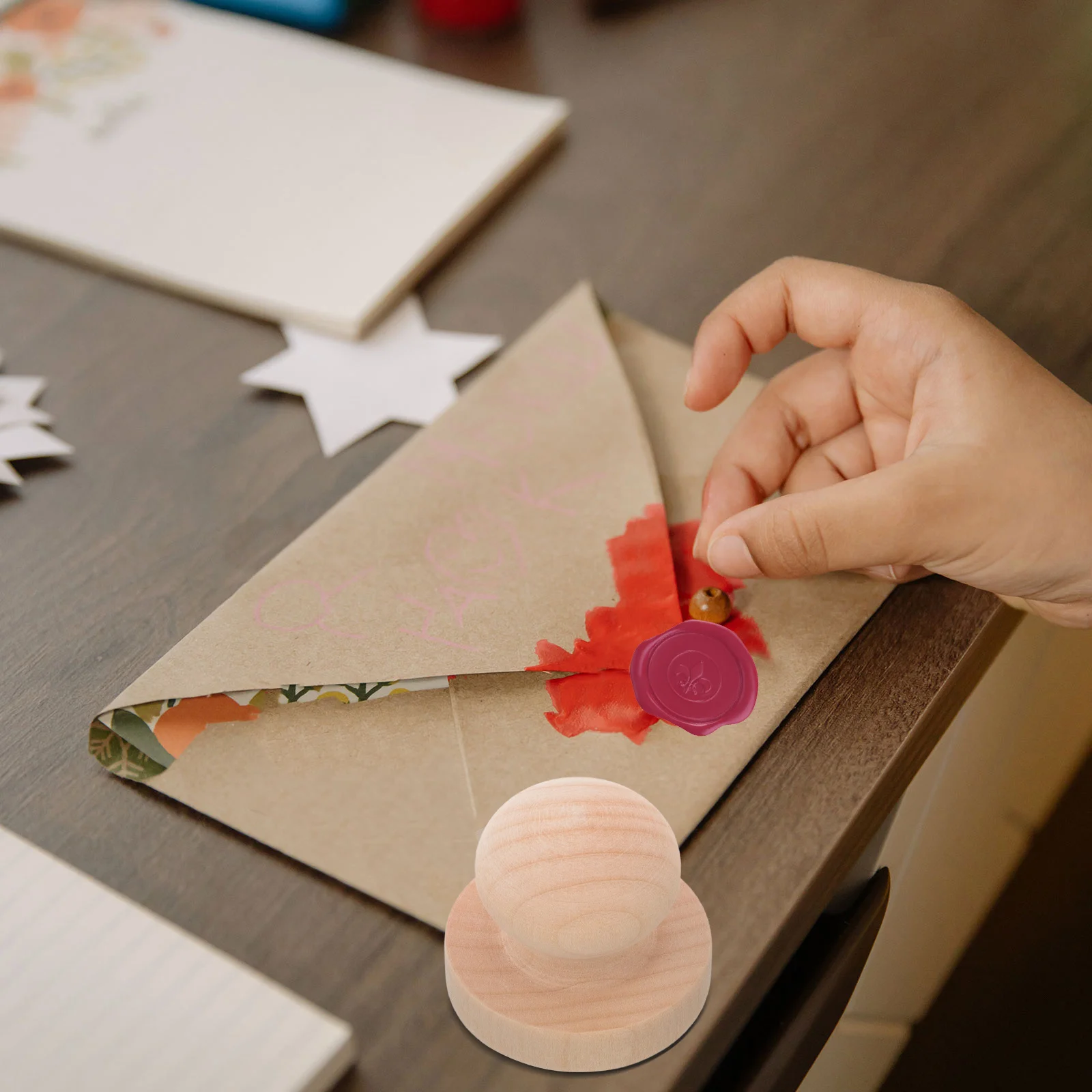 

5Pcs Vintage Style Wood Seal Stamp with Round Handle for DIY Scrapbooking Letters Journals Envelopes Personalized Art Crafts