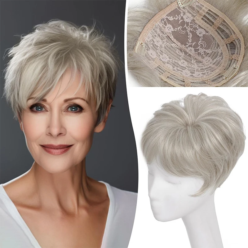

Synthetic Hair Pieces With Bangs Clip In Hair Extensions Hairpieces Replacement Cover White Hair For Women