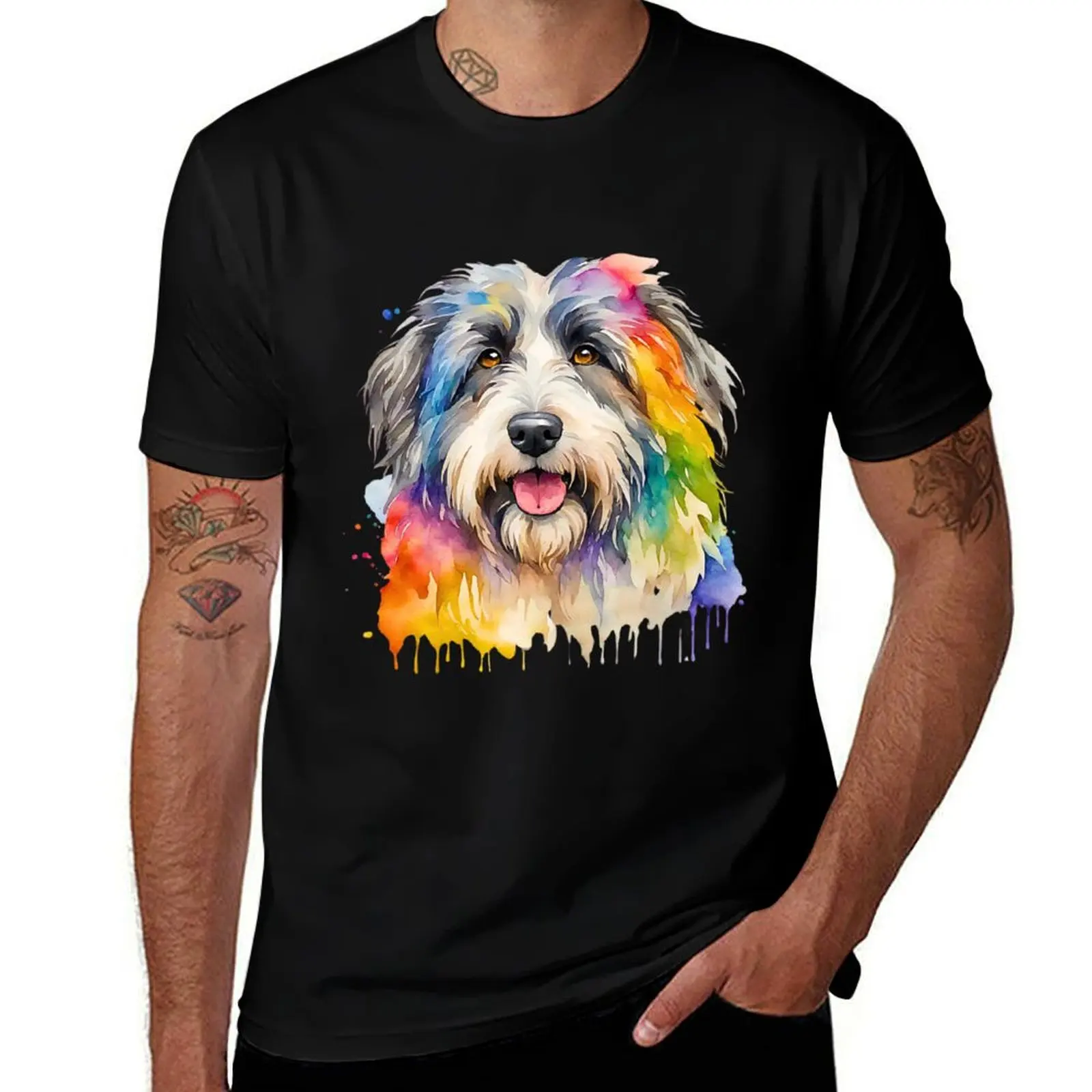 Polish Lowland Sheepdog Watercolor Portrait T-Shirt Anti-Perspiration Workout Top T-Shirt