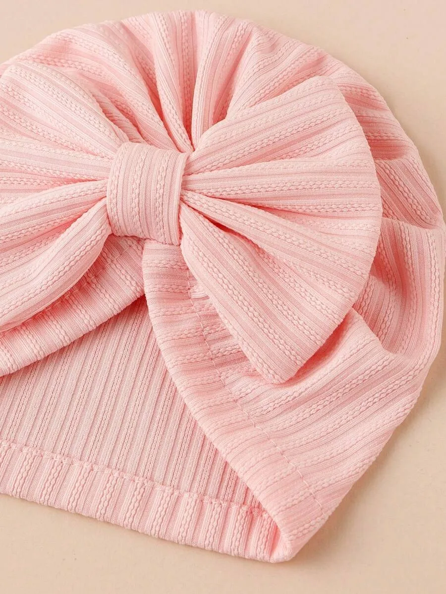 3pcs/set Baby Strips Bow Bonnet Solid Color Breathable Soft Turban For Infant Girls Large Bow Beanie For Photograph Headdress