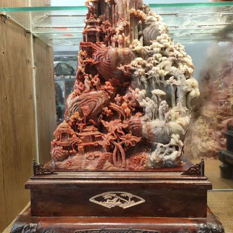Shoushan stone carving ornaments, purely hand-carved natural stone home furnishing ornaments