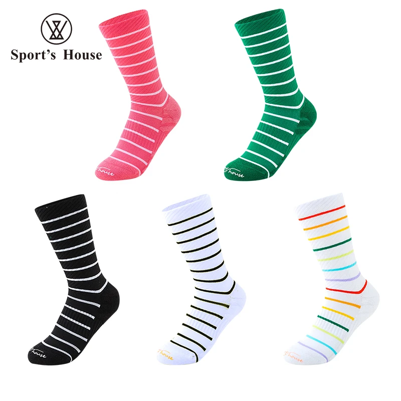 

SPORT'S HOUSE Women's mid-tube running socks Towel bottom candy rainbow striped breathable non-slip sports socks