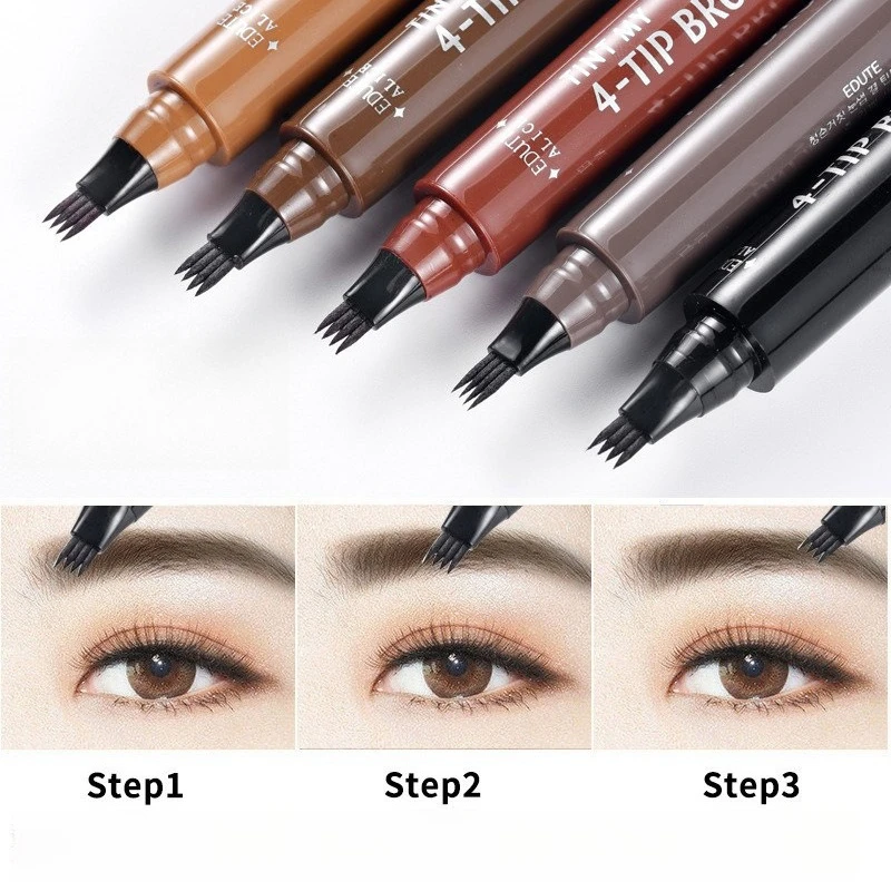 Crayon à sourcils à quatre fourchettes, Simulation sauvage, imperméable, résistant à la sueur, longue durée, sans bavures, liquide fourchu