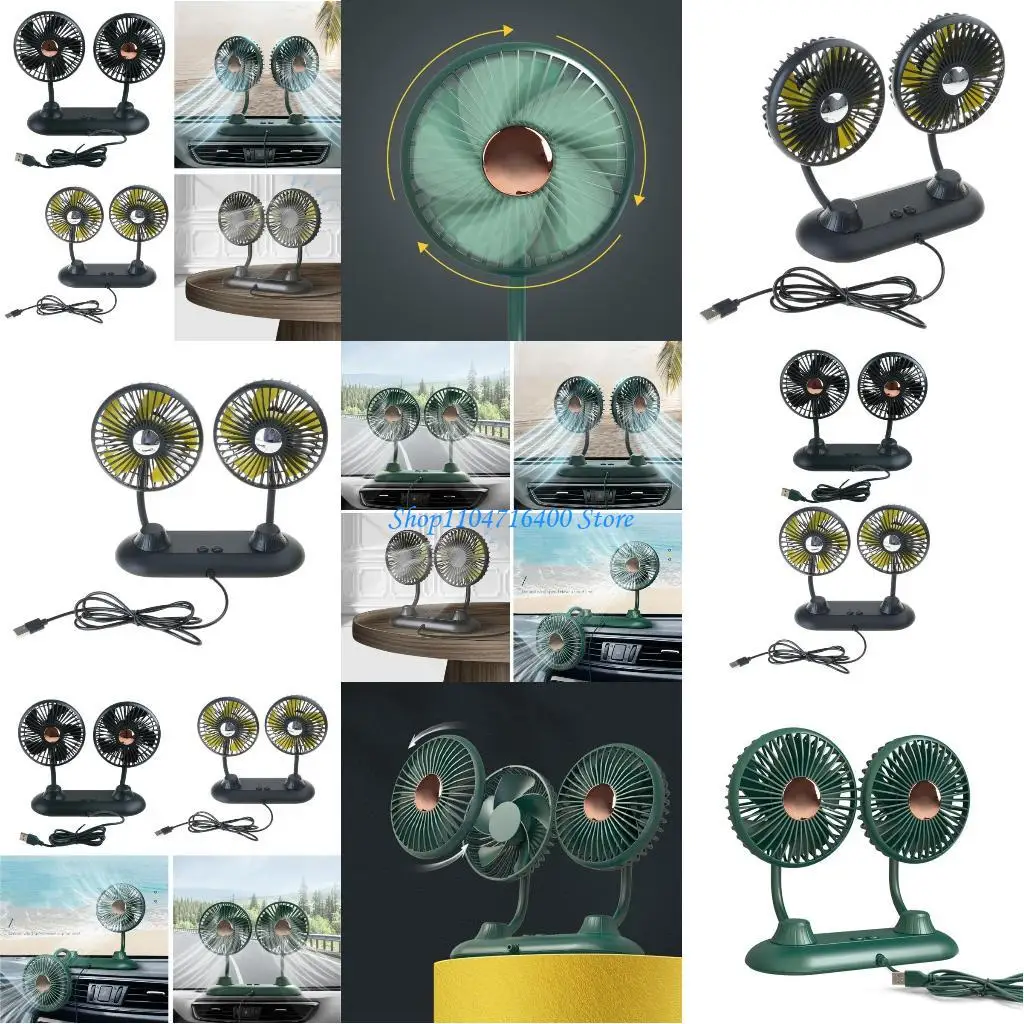

y1gd Car Fan Double Headed 360 Degree Rotating Air Conditioner Cooling Fan USB Fan