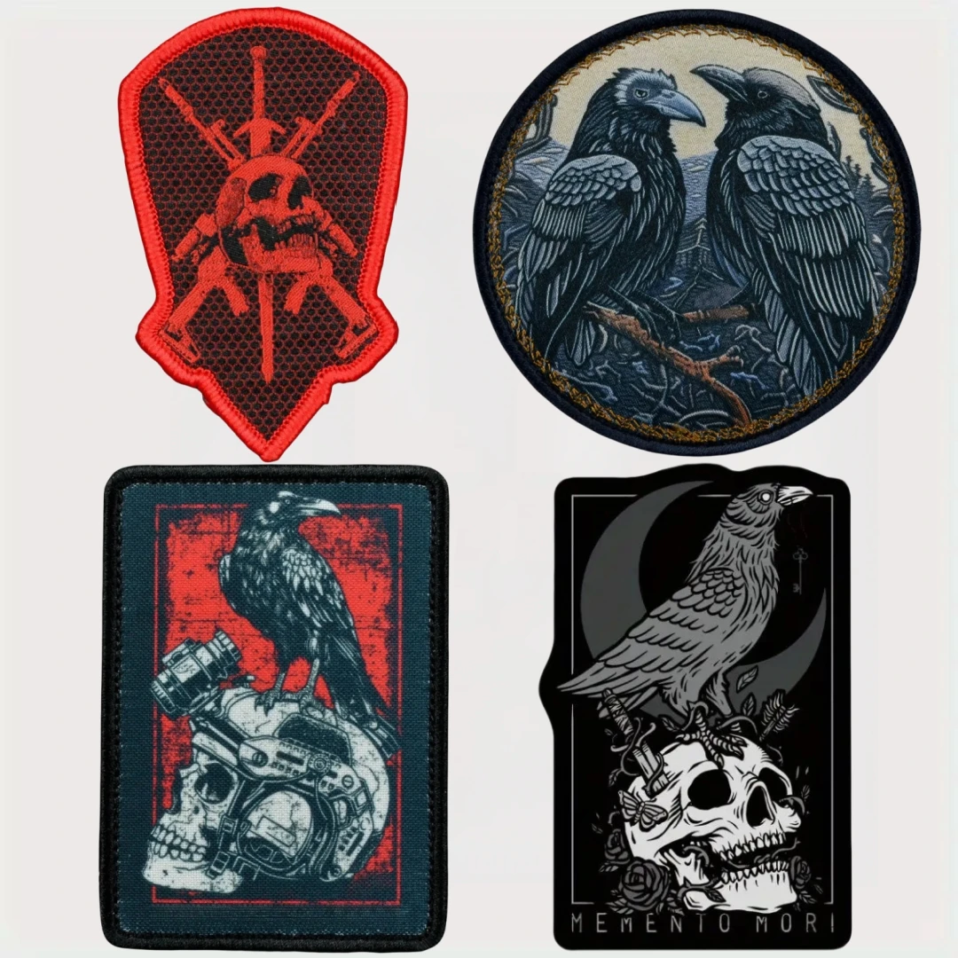 Night Vision Skull Crow Tactical Morale Badge Military Army Armband Warrior Printed HookLoop Patch Memento Mori Backpack Sticker