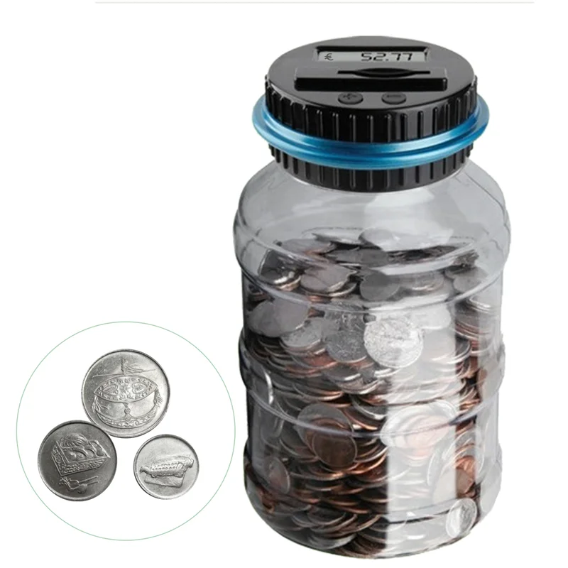 ABFN-1 Piece Piggy Bank Coin Money Box Coins Storage Box Jar 1.8L Counter Electronic Digital LCD Counting A