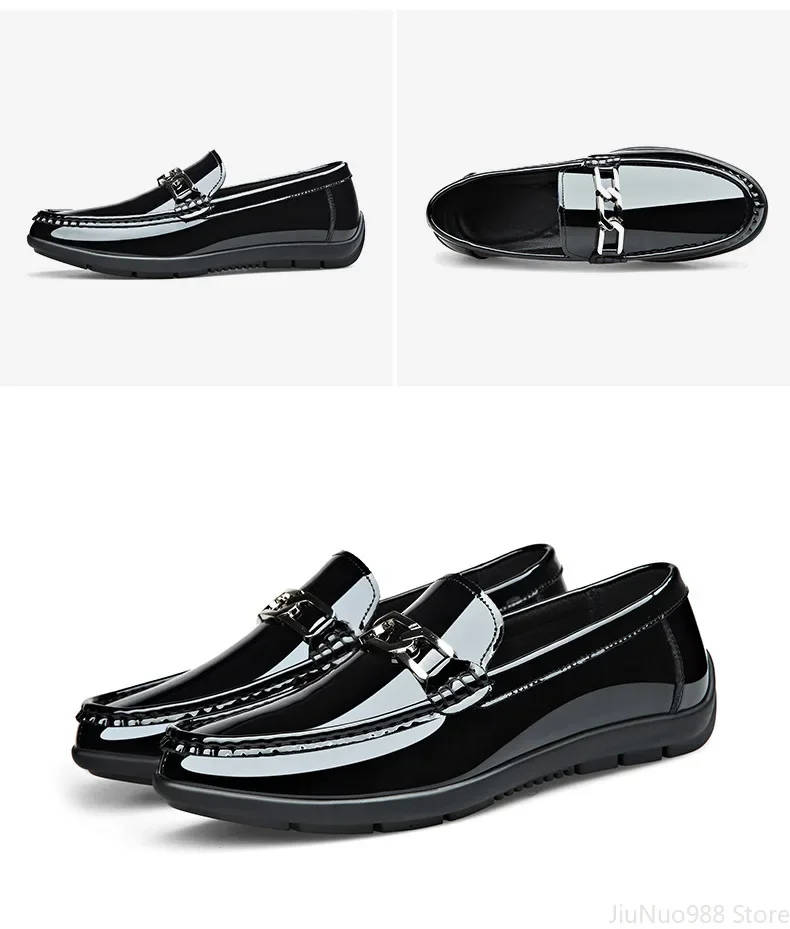 High End Shoes for Men Genuine Leather Casual Shoes Soft Sole Patent Leather Driving Shoes Designer Party Cool Slip-on Loafers