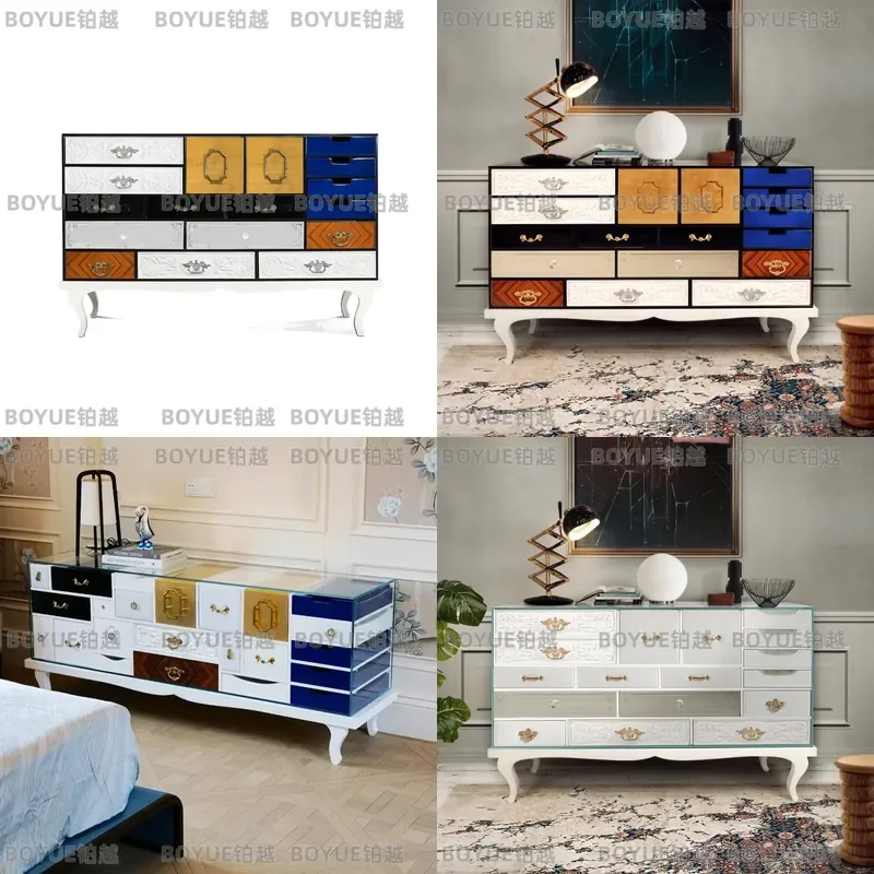 Luxury Creative Solid Wood Side Cabinet High End Art Storage Decorative Console for Villa Living Room Wall Mounted Display