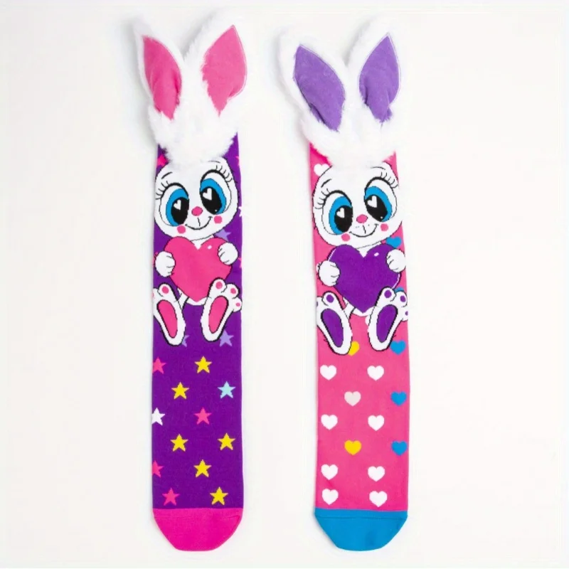 1 pair of trendy cartoon rabbit children\'s high socks, girls\' knee socks, suitable for all seasons