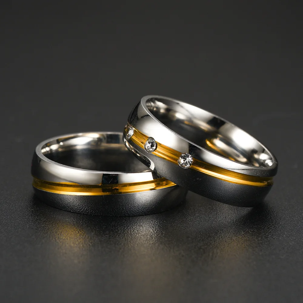 Trendy Stainless Steel Couple Rings For Men Women Inlay Rhinestones Zirconia Rings Wedding Party Jewelry Valentines Day Gifts