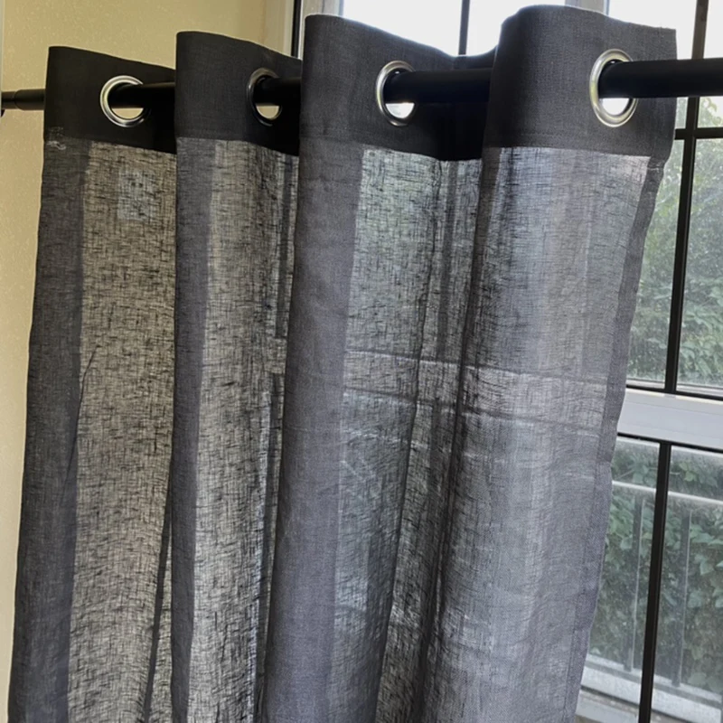 

Pure Linen Japanese Korean Style Sheer Curtain Simple Solid Color Dark Grey Linen Curtain for Home Living Room House Decoration