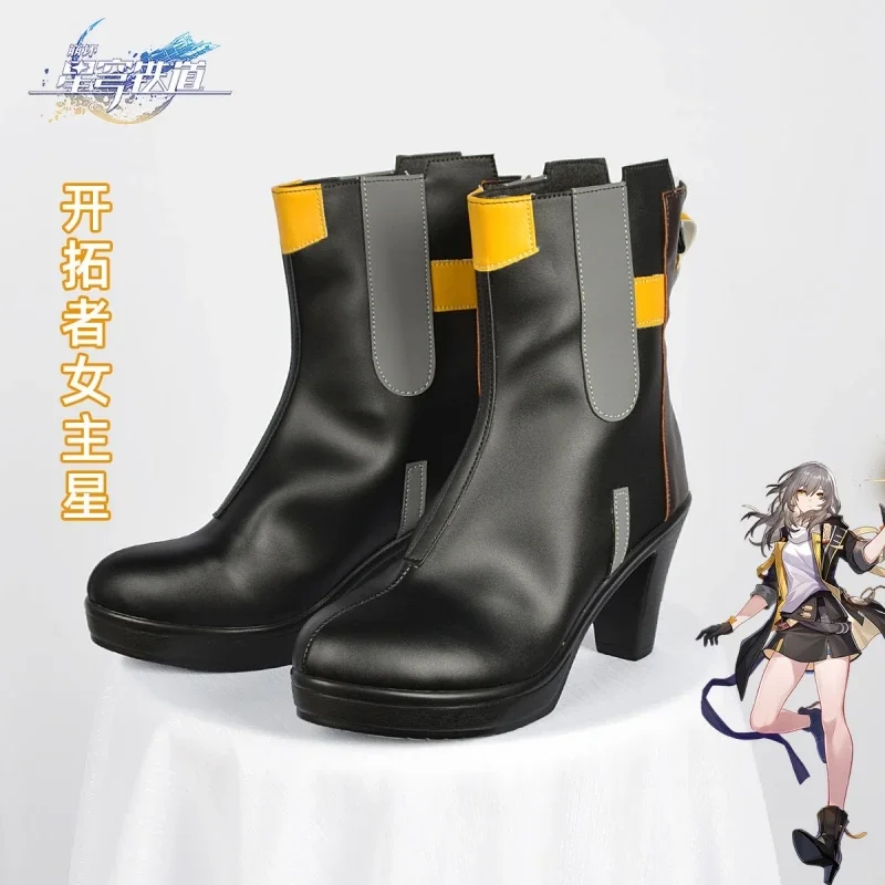 Honkai:Star Rail Stelle Short Boots PU Leather Metal Buckle Laces Elegant Trailblazer Heels Boots Cosplay Shoes Anime Cosplayers