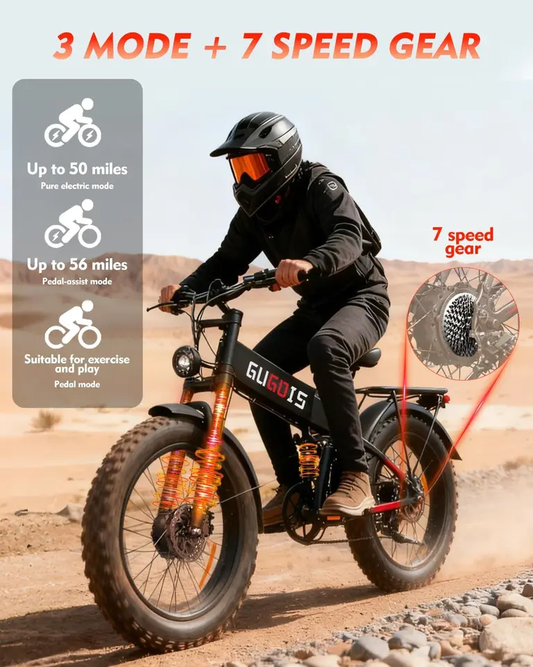 Folding Electric Bike for Adults, 3000W Peak Dual Motor Ebike, 26" Fat Tire E-Bike, 48V Battery, Up to 60 Miles, All-Terr image 7